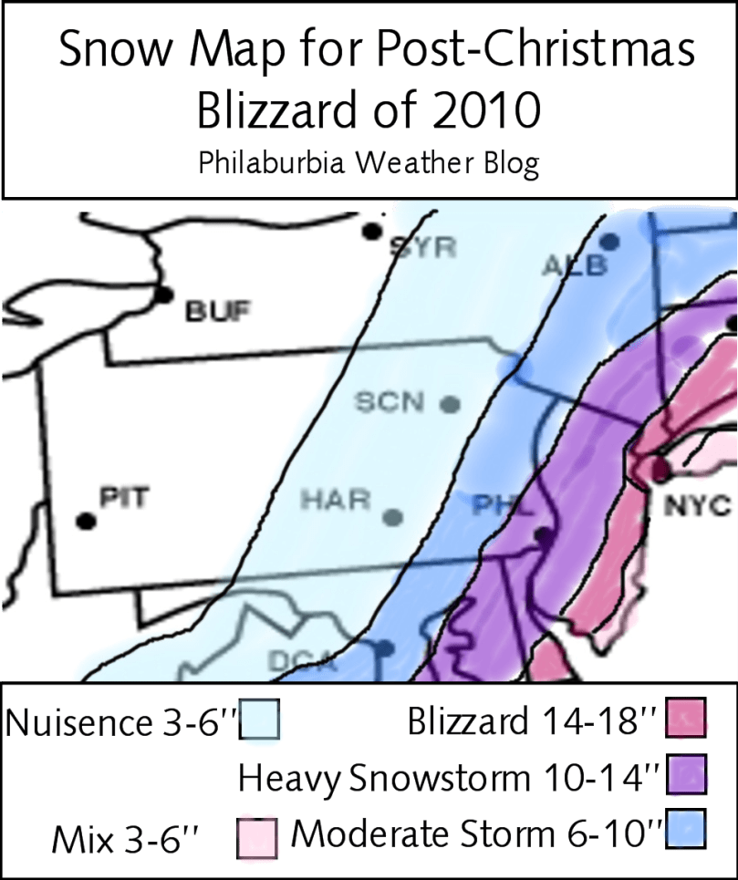 Snow Map for Post-Christmas Blizzard of 2010