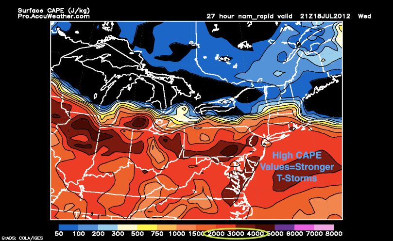 CAPE values Wed afternoon