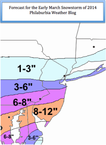Snow Map for Early March Snowstorm
