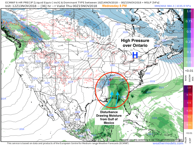 9-km ECMWF USA Cities United States Precip Type &amp; MSLP 36